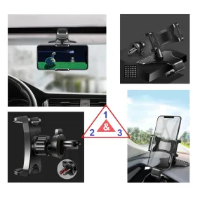 3 in 1 Car GPS Smartphone Holder: Dashboard / Visor Clamp   AC Grid Clip for Gionee M6, Marathon M6 - Black