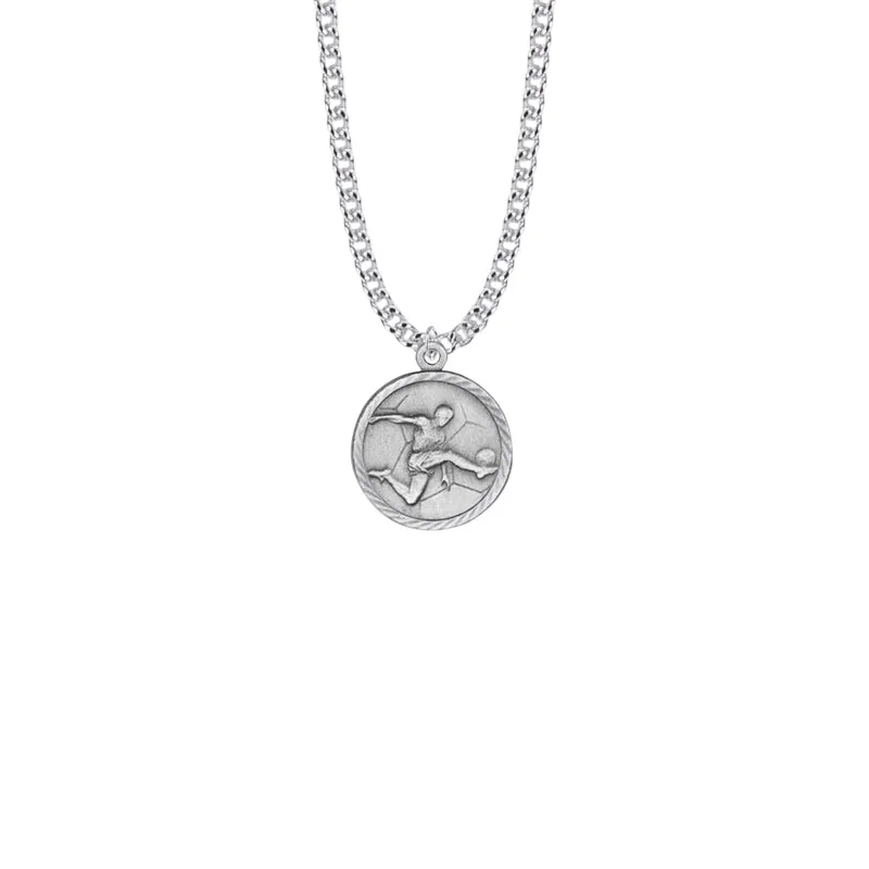 7/8 Inch Pewter Round Boys Soccer  Medal with Cross on Back