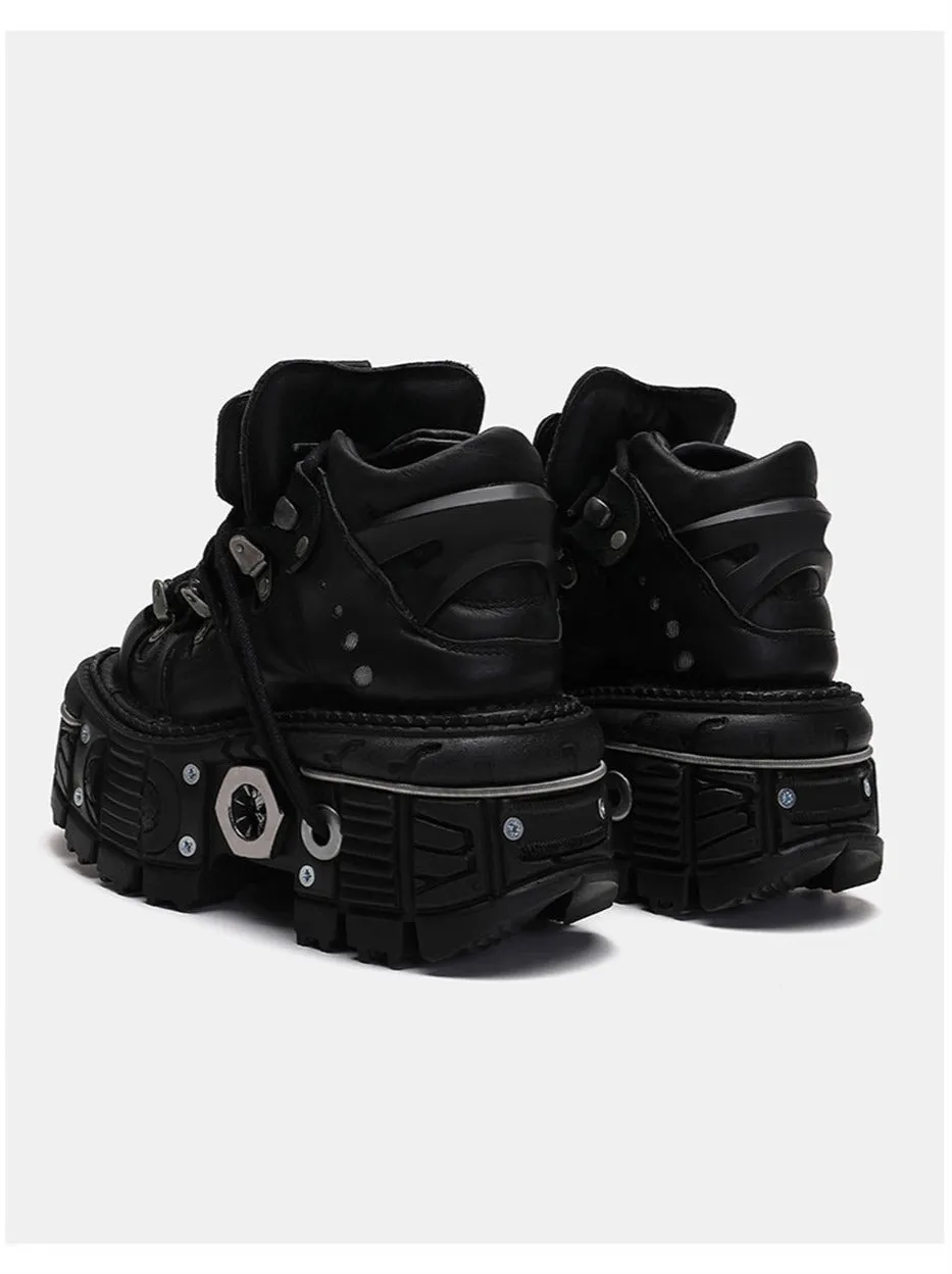 Chain Punk Metal Platform Plain Dark Shoes High-top