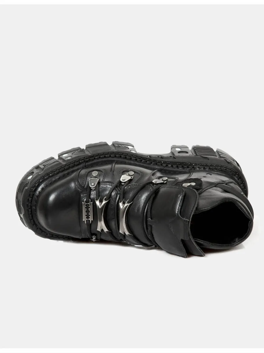 Chain Punk Metal Platform Plain Dark Shoes High-top