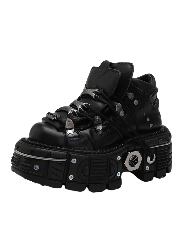 Chain Punk Metal Platform Plain Dark Shoes High-top