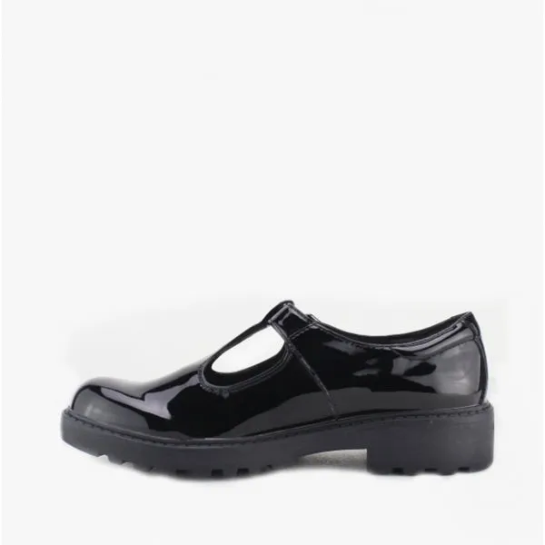 GEOX JR CASEY GO Girls Patent School Shoes Black
