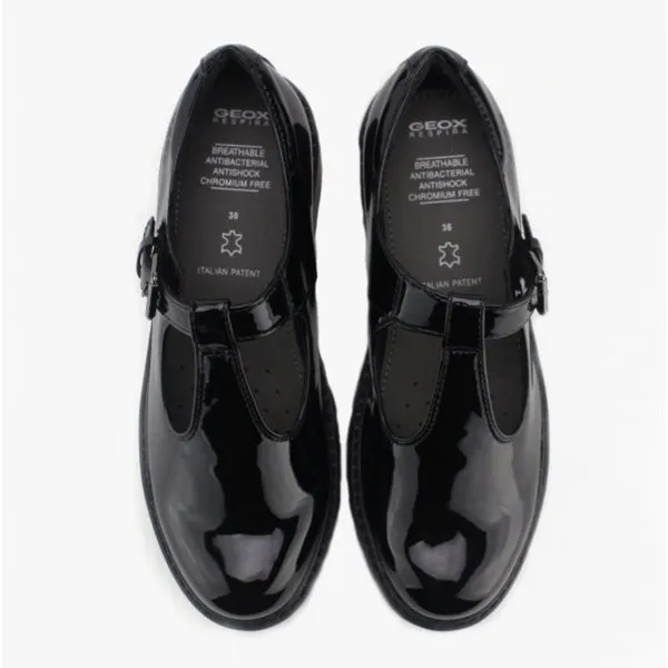 GEOX JR CASEY GO Girls Patent School Shoes Black