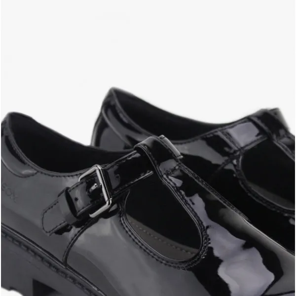 GEOX JR CASEY GO Girls Patent School Shoes Black