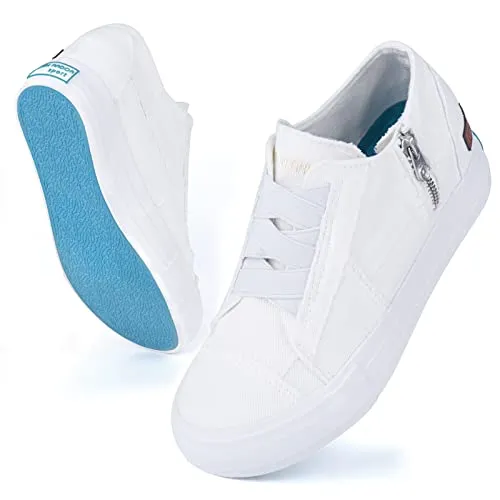 JENN ARDOR Women's Fashion Sneakers Hidden Wedges High Top Zipper Elastic Platform Sneakers Ladies Walking Casual Canvas Slip On Comfortable Shoes A-White
