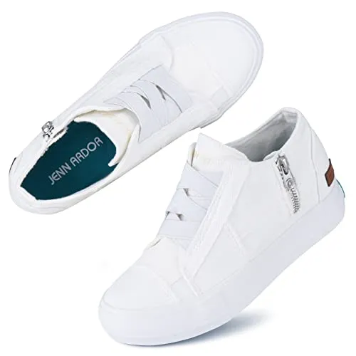 JENN ARDOR Women's Fashion Sneakers Hidden Wedges High Top Zipper Elastic Platform Sneakers Ladies Walking Casual Canvas Slip On Comfortable Shoes A-White
