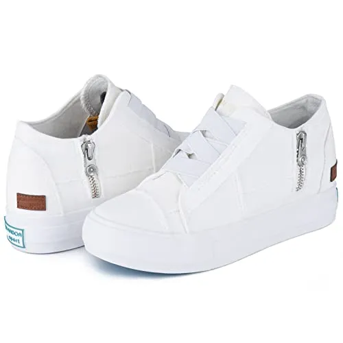 JENN ARDOR Women's Fashion Sneakers Hidden Wedges High Top Zipper Elastic Platform Sneakers Ladies Walking Casual Canvas Slip On Comfortable Shoes A-White