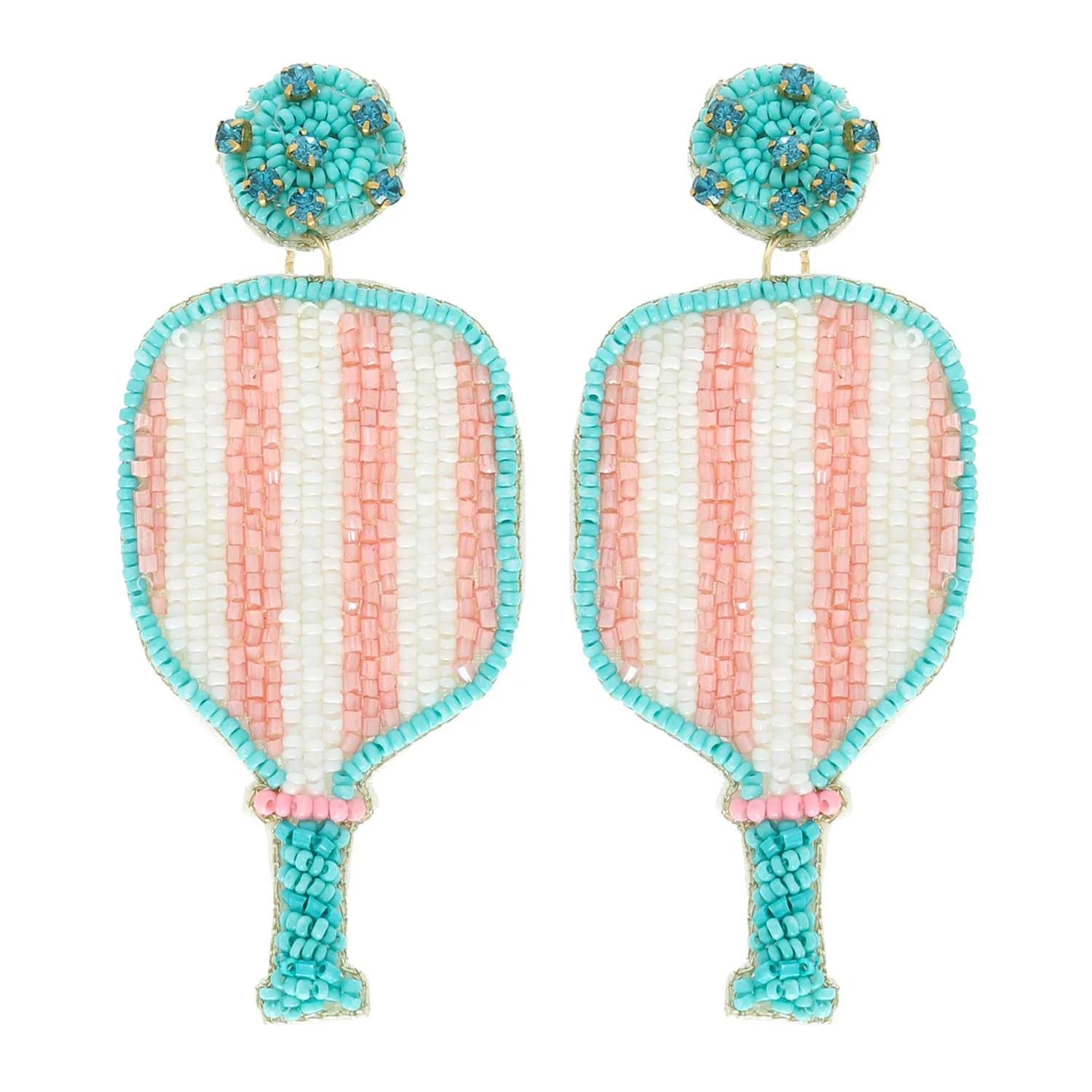 Pickleball Seed Beaded Rhinestone Post Earrings