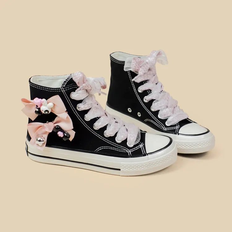 Sweet Japanese Black High-Top Canvas Shoes