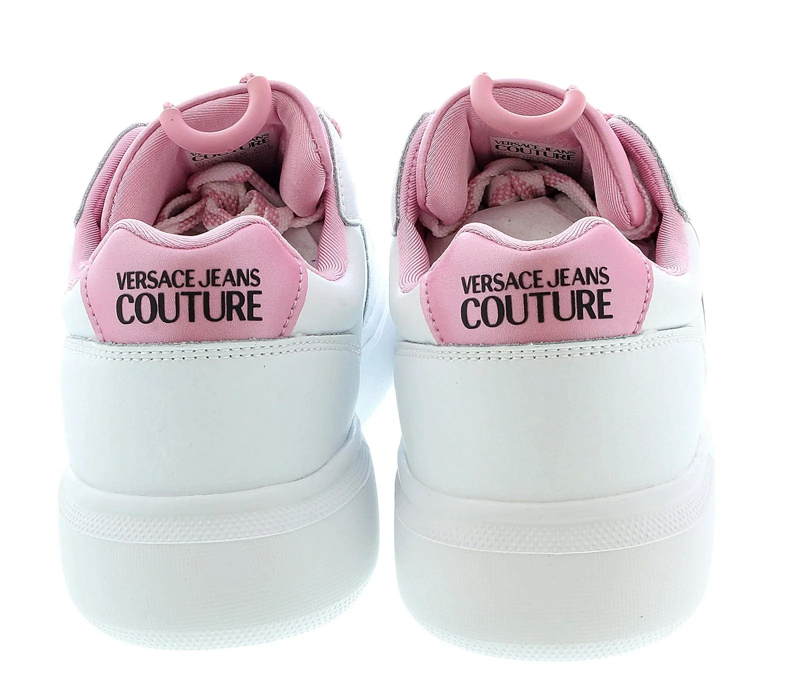 Versace Jeans Couture White/Pink V-Logo Court Lace Up Sneakers-